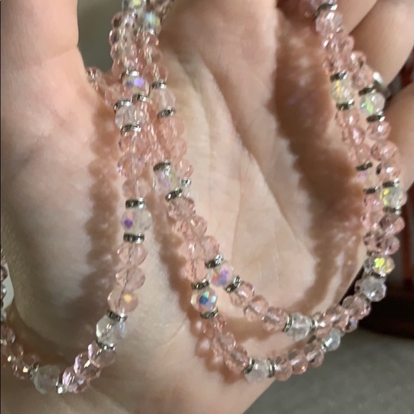 Handmade Pink and Clear Necklace and Bracelet Set - Picture 6 of 7